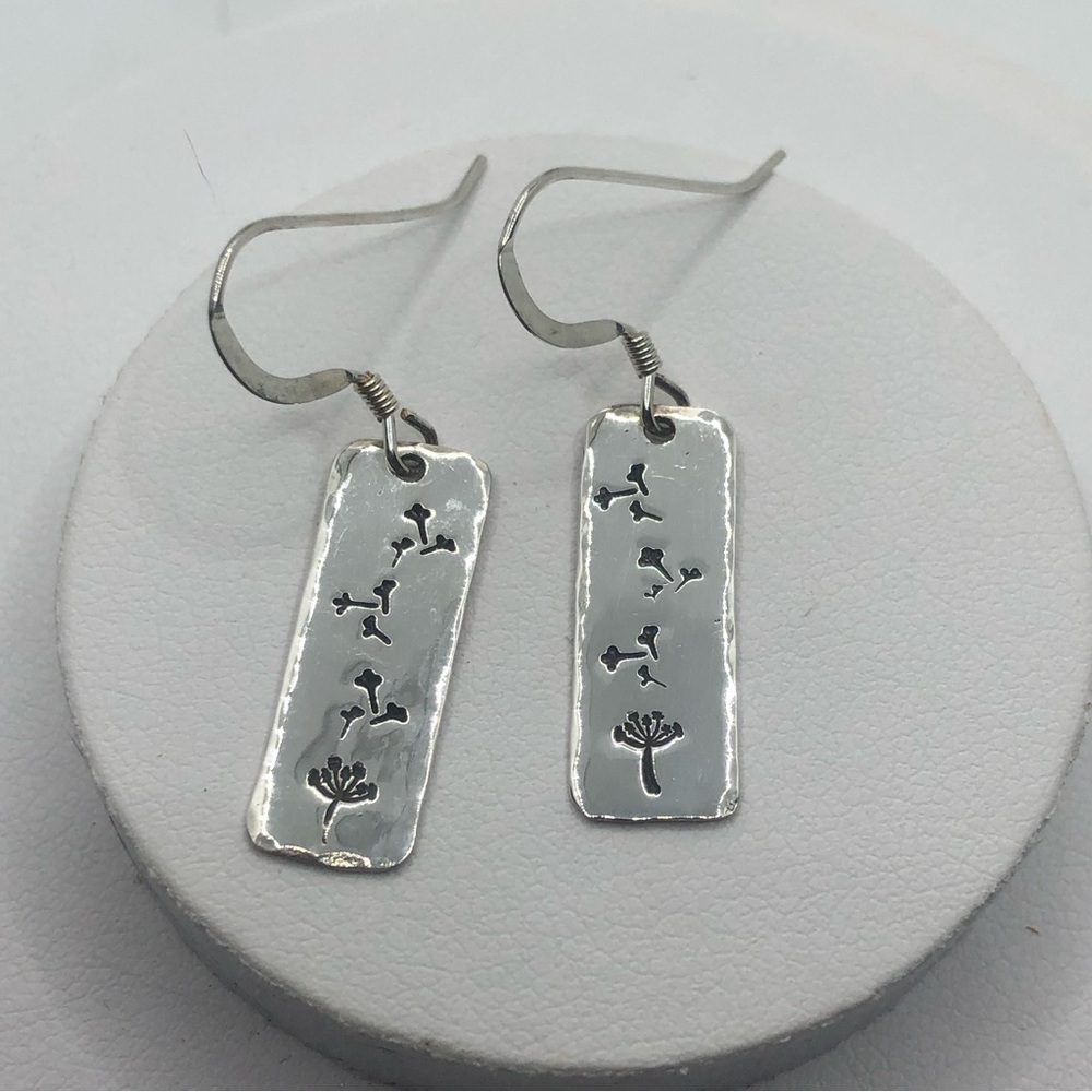Vtg Sterling Dandelion Floating Seed Outline Design Rectangle Earrings 1.2”